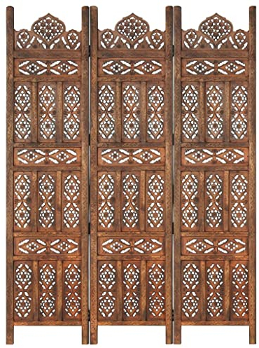 vidaXL Mangoholz Massiv Raumteiler 3-TLG. Handgeschnitzt Klappbar Trennwand Paravent Spanische Wand Umkleide Sichtschutz Braun 120x165cm