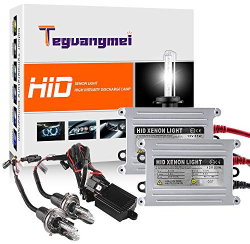 Teguangmei 2PCS 55W H4 6000K Lampadina Allo Xeno Bianca HID Kit di Conversione per Fari Allo Xeno + 2PCS Ultra Sottile 55W HID Ballast Digitale 12V