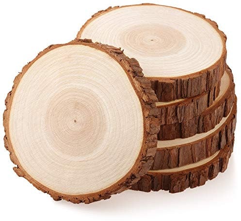 Fuyit Rondin de Bois 15-16cm sans Trou 6 Pcs Tranches de Bois Naturel Convient pour Decoration Noel Bois, Marque Place Mariage, Pyrograveur Bois