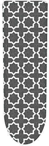 Vinsani Modern Extra Large Universal Fit Ironing Board Cover Multi Fit New Foam Back Padding 100% Cotton Easy Fit, 140 x 52 cm, Made in EU – Grey Cross (Iron Board not Included)