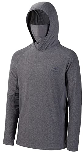 Bassdash UPF 50+ Men’s Long Sleeve Fishing Shirt with Mask UV Neck Gaiter Hoodie Heather Grey