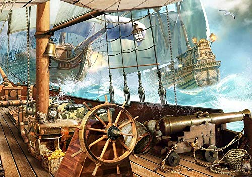 XiuTaiLtd Fototapete Piraten-Schiff Galeone, Wandbild, Motivtapeten, Seide-Tapeten Kinderzimmer, Karavelle, Karibik -150x105 CM