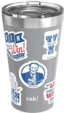 Zak Designs Viaje de acero inoxidable 18/8 aislado al vacío de 20 onzas con tapa a presión y a prueba de salpicaduras, incluye diseño personalizado de vinilo Vin Scully, sin BPA, vaso adhesivo