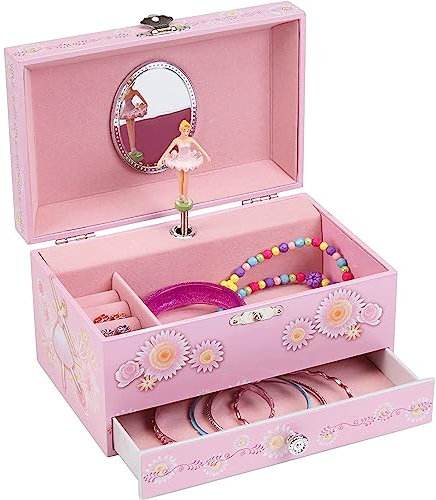 Jewelkeeper Musikspieluhr mit Ballerina-Spieluhr für Mädchen – Schmuckschatulle für Mädchen mit ausziehbarer Schublade – rosa Ballerina-Schmuck-Organizer für Kinder – spielt Schwanensee-Melodie –