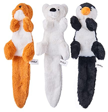 JOYELF Plüsch Quietschendes Hundespielzeug, Interaktives Hundespielzeug ohne Füllung für mittlere und große Hunde mit Quietsch- und Knitterpapier 3er Pack Meerestiere - Pinguin, Eisbär und Otter
