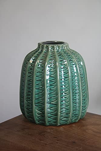 Vase en céramique en forme de cactus vert - Vase décoratif - Hauteur : 19 cm - Diamètre : 17 cm