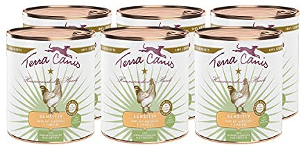 Terra Canis Huhn, Kartoffel & Himbeere - Sensitiv Nassfutter, 6x800g I Premium Hundefutter für verdauungssensible Hunde I Allergenfrei, getreidearm & leicht verdaulich