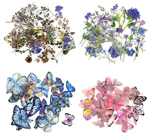 160 Stück Blumen Pflanzen Aufkleber und Schmetterling Aufkleber, Selbstklebende Klare Decal Wasserdichte Aufkleber, Floral Style Aufkleber für DIY Handwerk Scrapbooking Notizbücher