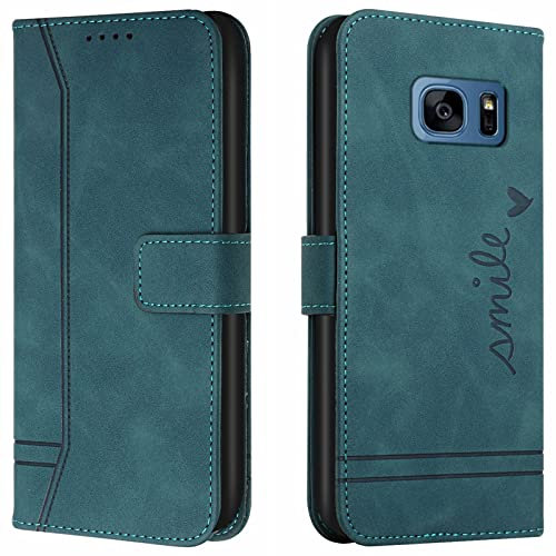 Lihondar Kompatibel mit Samsung Galaxy S7 Edge Hülle, Handyhülle Samsung S7 Edge, S7 Edge Leder Klappbar Schutzhülle Tasche Wallet Brieftasche Cover Case für Samsung S7 Edge Klapphülle (Grün)