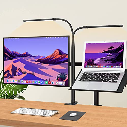 iZELL 77 LED Schreibtischlampe Dimmbar - 【3 Farbtemperaturen & 10 Helligkeitsstufen】 70cm Flexiblem Schwanenhals mit USB-Ladegerät, Klemmleuchte, Bürolampe, Arbeitslampe für Home Office/Büro