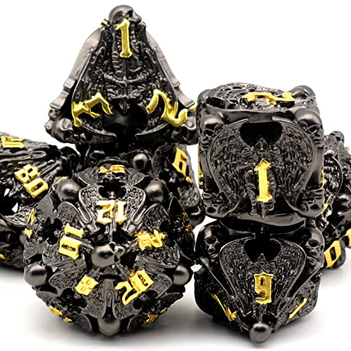 Würfelset for Dungeons and Dragons, DND Würfel 7 Pcs, ZHOORQI D&D Polyedrische Würfel Set Metall für Rollenspiele, The DND Dice Set for Table Games (TS-Black Gold)