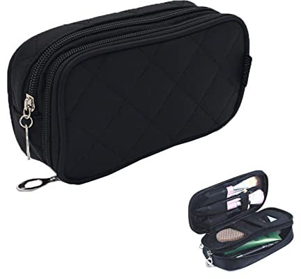 Reise Schminktasche mit Pinselfach Damen klein Pouch Pinsel Multifunktions Organizer Doppelschicht Wasserdicht Makeup für Beauty Taschen Reise-Kit Kosmetiktasche Schwarz