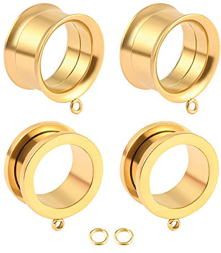 Vankula Ohr Tunnel mit anhänger 4 PCS DIY Double Flared Flesh Plug Edelstahl für männer damen Ohrpiercing Gestreckte Schmuck 19mm(3/4) 4 PCS Gold