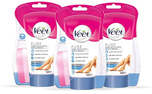Veet Enthaarungscreme unter der Dusche Seide und Fresh Technology für empfindliche Haut, 450 ml, Maxi-Format, 3 Packungen