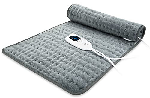 Heizkissen, Heizdecke für Rücken, Nacken, Schultern und Bauch mit automatischer Abschaltfunktion, weicher Flanell, Dunkelgrau, 85 x 43 cm