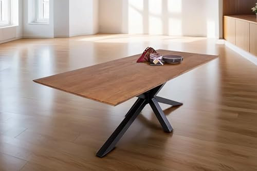 SAM Esstisch 180x90 cm Abby, Akazienholz massiv + nussbaumfarben, Esszimmertisch mit Schweizer Kante, Spider-Metallgestell Schwarz, massiver Holztisch, Tischplatte 26mm