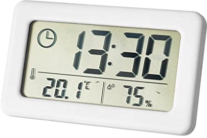 Lancoon Igrometro Termometro Elettronico, Piccolo Orologio con Temperatura Umidità ℃/℉ Interruttore Batteria Grande Display 12/24 Ore per Casa Camera da Letto