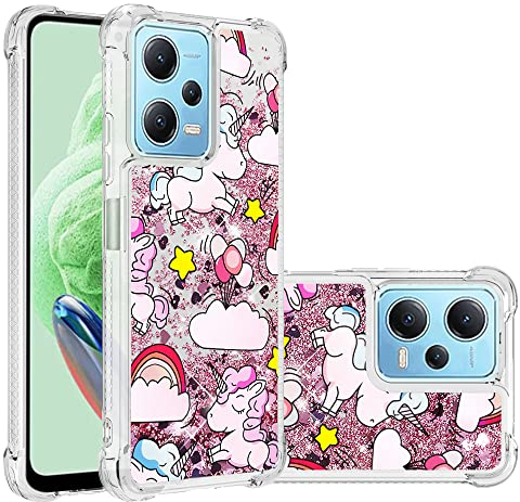Hülle kompatibel mit Xiaomi Redmi Note 12 4G Glitzer Handyhülle Flüssigkeit schwimmend Treibsand Stoßfest Schutzhülle Weich TPU Bumper Silikon Clear Cover Case Hülle, Wolke Einhorn