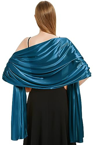 heekpek Schal Damen Leicht Seidensatin Schal Stola Damen Elegant Übergroßer Stola Festlich Umschlagtuch Damen Glitzer Lang Schal für Ganzjährig, Blaugrün