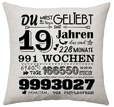 Aconesong 19. Geburtstagsgeschenk für Frauen Männer Zierkissenbezüge Geschenk für Sie 19 Jahren Geschenke für Tochter Schwester Geschenkidee 19. Geburtstag Deko Kissenbezug 45 x 45 cm (19th)