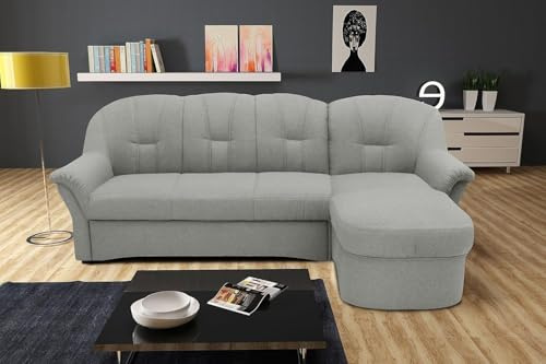DOMO. collection Ecksofa Puno, kleines Sofa in L-Form mit Longchair, Couch, Polstermöbel, Eckcouch, 233 x 142 x 84 cm (BxTxH), silber