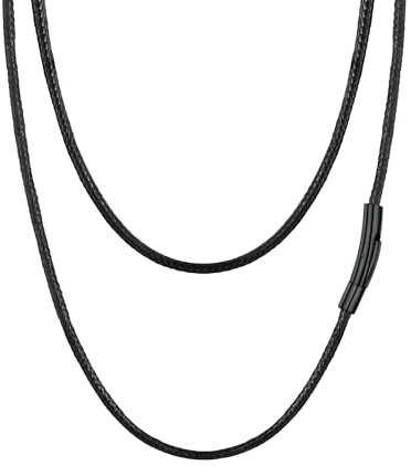 PROSTEEL Mens Leather Necklace Cord - 3mm Width Braided Waxed Waterproof Rope Chain for Pendant with Black Stainless Steel Clasp, 20 Inches Length (with Gift Box)
