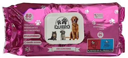 Quibropets Lingettes humides avec chlorhexidine pour l'hygiène des pattes des chiens et des chats - Nettoyage en profondeur et efficace en une seule étape - Nettoyant pour pattes pour animaux de