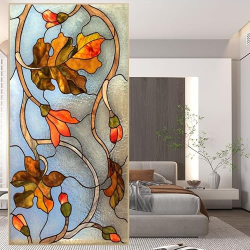 Milchglas-Buntglas-Muster Sichtschutz-Fensterfolie Hitzekontrolle Anti-UV-Blockierung Glasaufkleber klebstofffrei statisch haftend Heimdekoration B59,9 x H99,8cm (60x100cm)