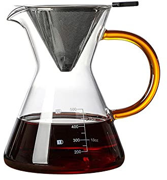 WAOCEO Kaffeekanne 600 ml Kaffee Wasserkocher Übergießen Kaffeemaschine Drip Glas Kaffeekanne mit Filter Hand Percolator Kaffee Tee Filter Behälter für Zuhause, Küche (Color : Gold)