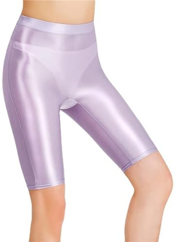 HEARTTOUCH Shiny Leggings da donna a compressione, lucidi, pantaloni corti, sportivi, fitness, yoga, leggings sportivi elasticizzati, viola., XL