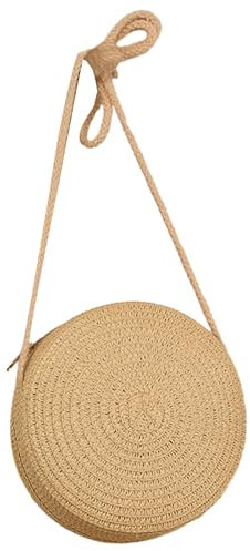 Strandtasche, handgewebte Tasche für Damen, Mädchen, Schultertasche für Handy, Lippenstifte, modisch, rund, Stroh, gewebte Tasche, stilvolle Gras-gewebte Tasche, beige