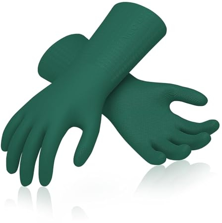 Vgo... 1 Paar Innovative gefütterte Geschirrspülhandschuhe Lange Ärmel Handschuhe für Küchen-, Badezimmerreinigung, Gartenarbeit, Haustierpflege, Malerei (TP1117)