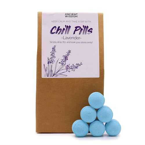 Ancient Wisdom Lavender Bliss Chill Pills Geschenkpackung 350 g – handgefertigte vegane Badekugeln zur Entspannung & Stressabbau, hergestellt in England, umweltfreundliche Verpackung