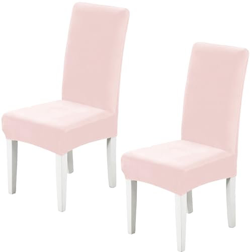 Xundefeng Lot de 2 Housses de Chaise de Salle à Manger en Velours Doux, Housses de Chaise Extensibles, Rose