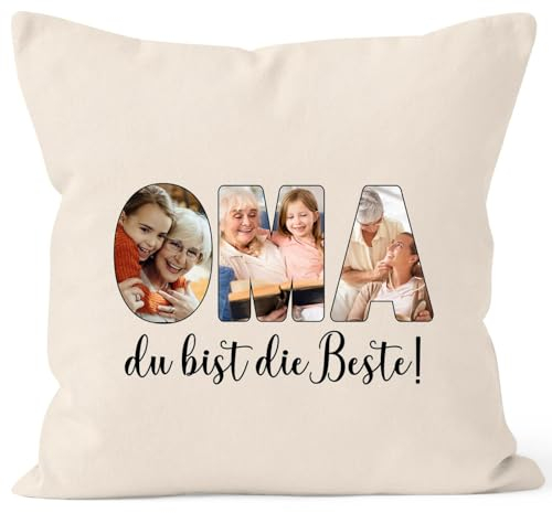 SpecialMe® Kissen-Bezug mit eigenen Fotos selbst gestalten personalisiertes Geschenk für Oma Muttertagsgeschenk Natur Standard