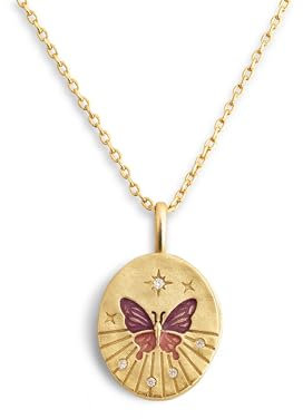 SINGULARU - Collier Medallion Butterfly Rose. Laiton avec Finition Plaqué Or 18Kt. Chaîne avec Pendentif Motif Papillon. Longueur 45 cm. Bijoux pour Femme
