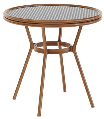 Flash Furniture Lourdes Indoor/Outdoor Commercial Bistro Table - Tempered Glass Top - PE Rattan - Natural Bamboo Print Aluminum Frame - 31.5 - Black/White