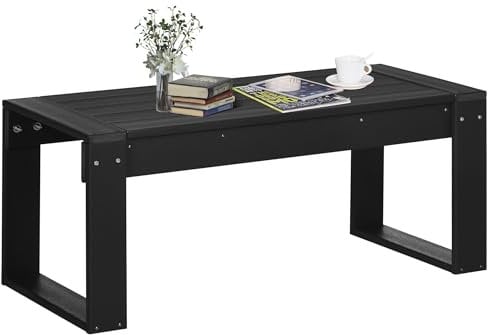 Outsunny Beistelltisch, Couchtisch, Kaffeetisch mit Holzoptik, Rechteckiger Gartentisch, für Balkon, Terrasse, Garten HDPE, Schwarz, 95 x 42 x 40 cm