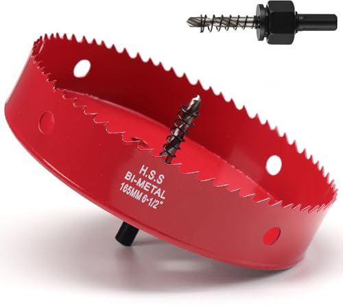 Sega tazza 165mm, bi-metallica sega a tazza per legno, frese a tazza per metallo con adattatore esagonale e punta di centraggio per ferro, alluminio, legno, cartongesso, rosso