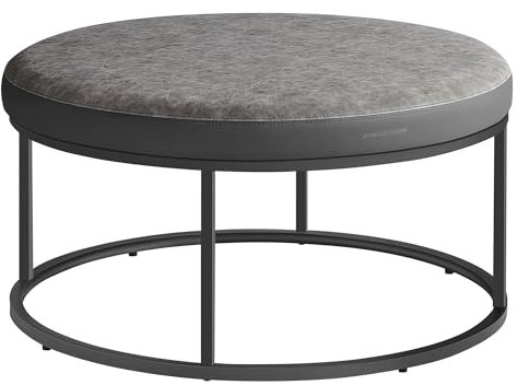 SONGMICS HOME LUIZ Kollektion-Couchtisch rund, Wohnzimmertisch, Oberteil wendbar, Beistelltisch, Sitzhocker, Stahlrahmen bis 300 kg belastbar, für Wohnzimmer, Taubengrau LOM078G01, 78x78x40cm