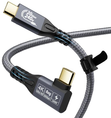 YIWENTEC USB C Cable to USB C 3.2 macho macho Gen2 X 2 Type C Charging Cable, 20Gbps Data Transfer, 240W 48V/5A Fast Charging Cable, 4K @ 60Hz Video Transfer (ángulo, 0,5M)