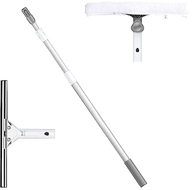 Teleskop Fensterreiniger Profi Set mit Gummilippe, Kombi Fensterwischer Microfaser 35/36cm, Gelenk und Alu Teleskopstange 400cm - auch für Wintergarten, Solar und Photovoltaik Reinigung