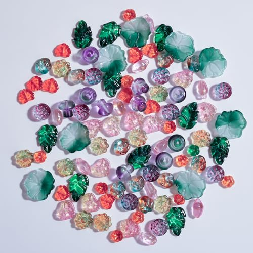 FAPUMOE Cuentas de cristal checo surtidas (100 unidades) para hacer joyas, 10 formas sólidas de flores u hojas espaciadoras para la mayoría de pulseras de abalorios, regalos de amistad