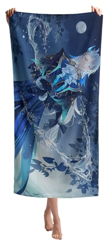 STARSAY Kinder Strandtuch 70x140cm Genshin Impact 3D Drucken Spielfans Badetuch Groß Handtuch Mikrofaser Strandtücher für Jugendliche Erwachsene Jungen (Neuvillette, 100x150cm)