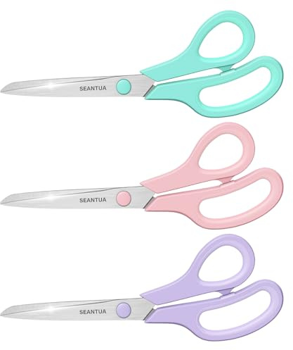 Scissors 3 Pack, 8 Multipurpose Scissor Heavy Duty for Office Home School | 2.5mm Thick Blade, Durable and Sharp, Easy Grip Handle, High-density Steel, for Right/Left Handed