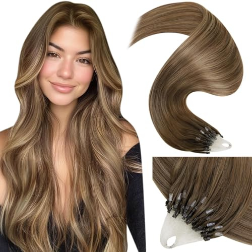 LaaVoo Microring Extensions Echthaar Remy Balayage 50G 50s 50cm | Microring Extensions Braun Ombre Mit Microring Invisible Hellbraun Balayage Blond Micro Loop 50G 50s 50cm