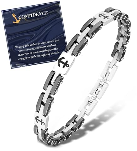 FANCIBAND Edelstahl Armband Herren Armbänder Herren mit Anker Gravur Herrenarmband Geschenk für Sohn Papa Bruder Geburtstag Weihnachten Geschenk zum Jahrestag Freund Ehemann