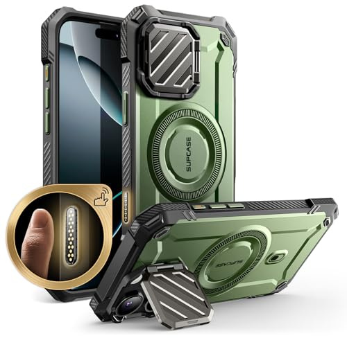 SUPCASE für iPhone 16 Pro Max Hülle mit Kameraschutz [Kompatibel mit MagSafe] Dünne Handyhülle Bumper Case Magnetische Schutzhülle mit Ständer [UB Mag XT] für iPhone 16 Pro Max 6.9'' 2024 (Grün)
