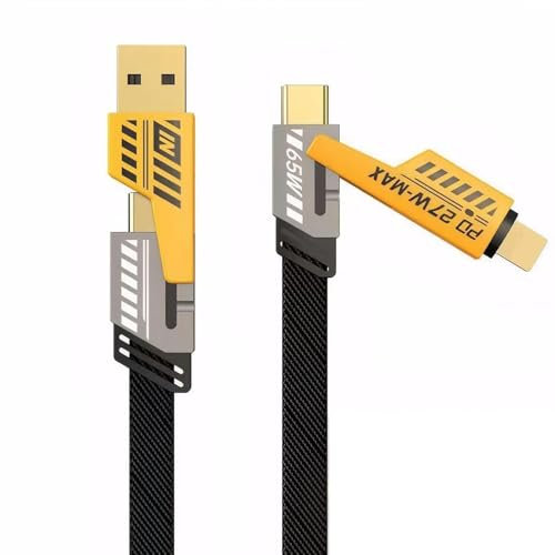 TechTrend 4 in 1 Multi Charger Cable | 65W Fast Charging Multi-Port | USB A/C to iPhone/USB C | 120CM Nylon Braided Cable Compatible with iPhone 15/14/13/12 Pro Max, MacBook Samsung Galaxy, Pixel