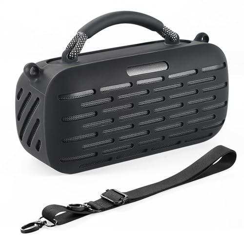 HUAYUWA Speaker Silicone Case Cover Compatible with Bose SoundLink Max, Portable Wireless Bluetooth Speaker Protective Carrying Cover Skin Sleeve with Shoulder Strap (Black Type1)